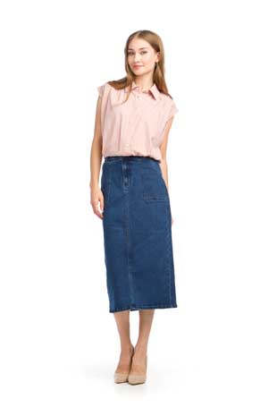 PS-16906 - STRETCH DENIM SKIRT WITH BACK SLIT - Colors: LIGHT WASH, DARK WASH - Available Sizes:XS-XXL - Catalog Page:88 